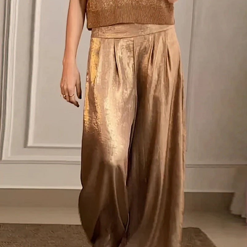 Daria |Vår vintage metallic färg casual byxor för kvinnor