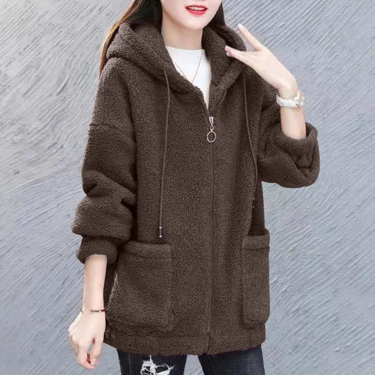 Cristy | Varm Fleece Huvtröja med Dragkedja & Snörning