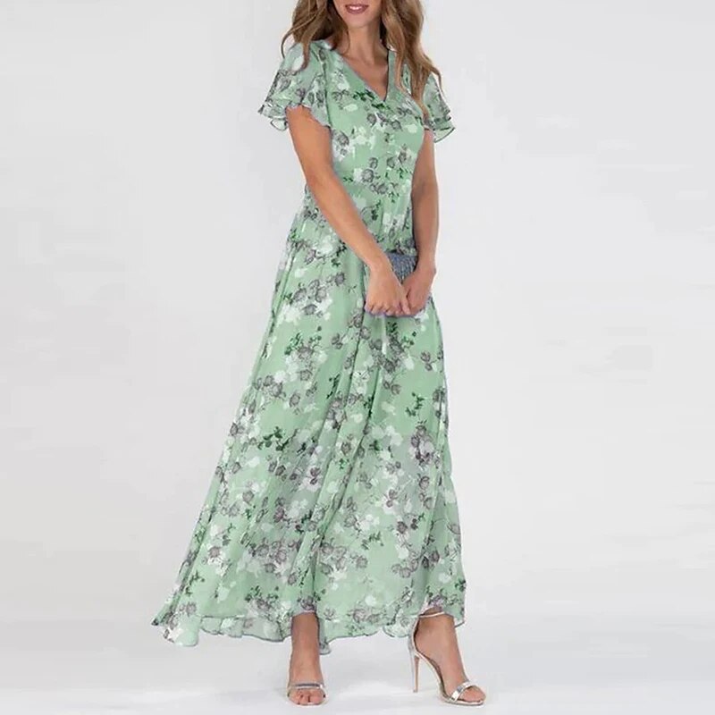 Victoria - Lång sommarklänning med blommigt mönste