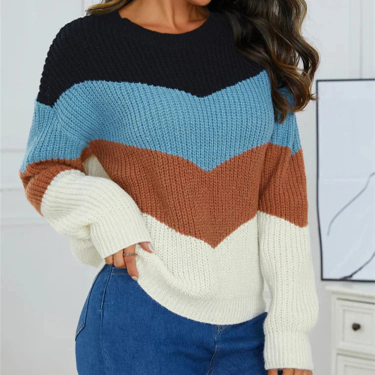 Linnea | Mysig Färgblockerad Stickad Tröja för Dam