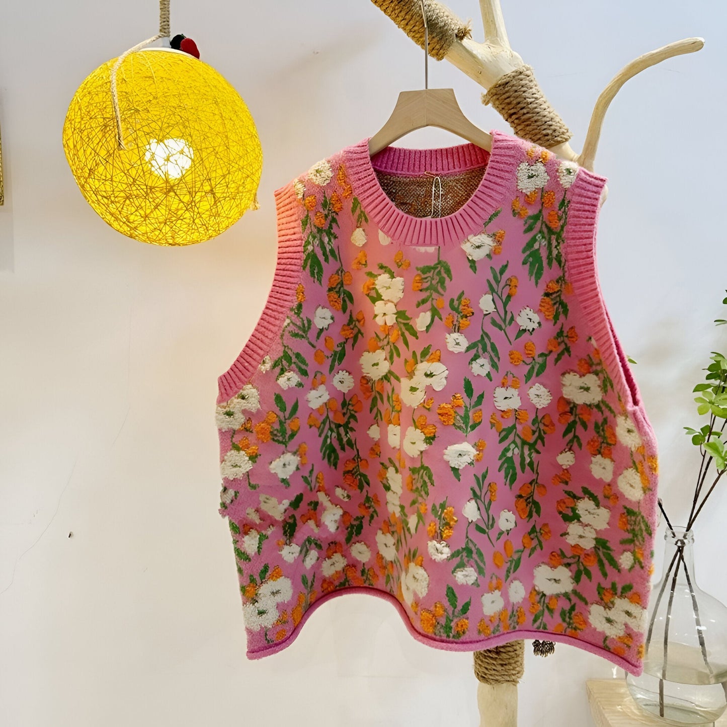 Aiden |Stickad väst i koreansk stil Pink Peach Blossom