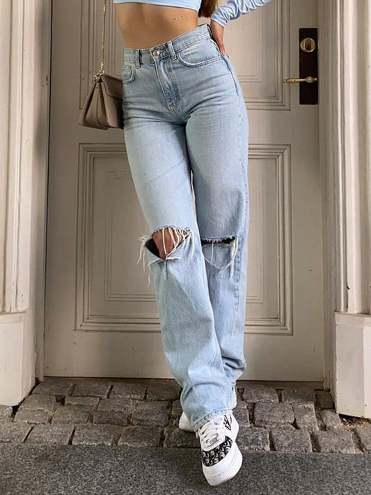 Tara | Baggy Jeans med Hög Midja och Vida Ben