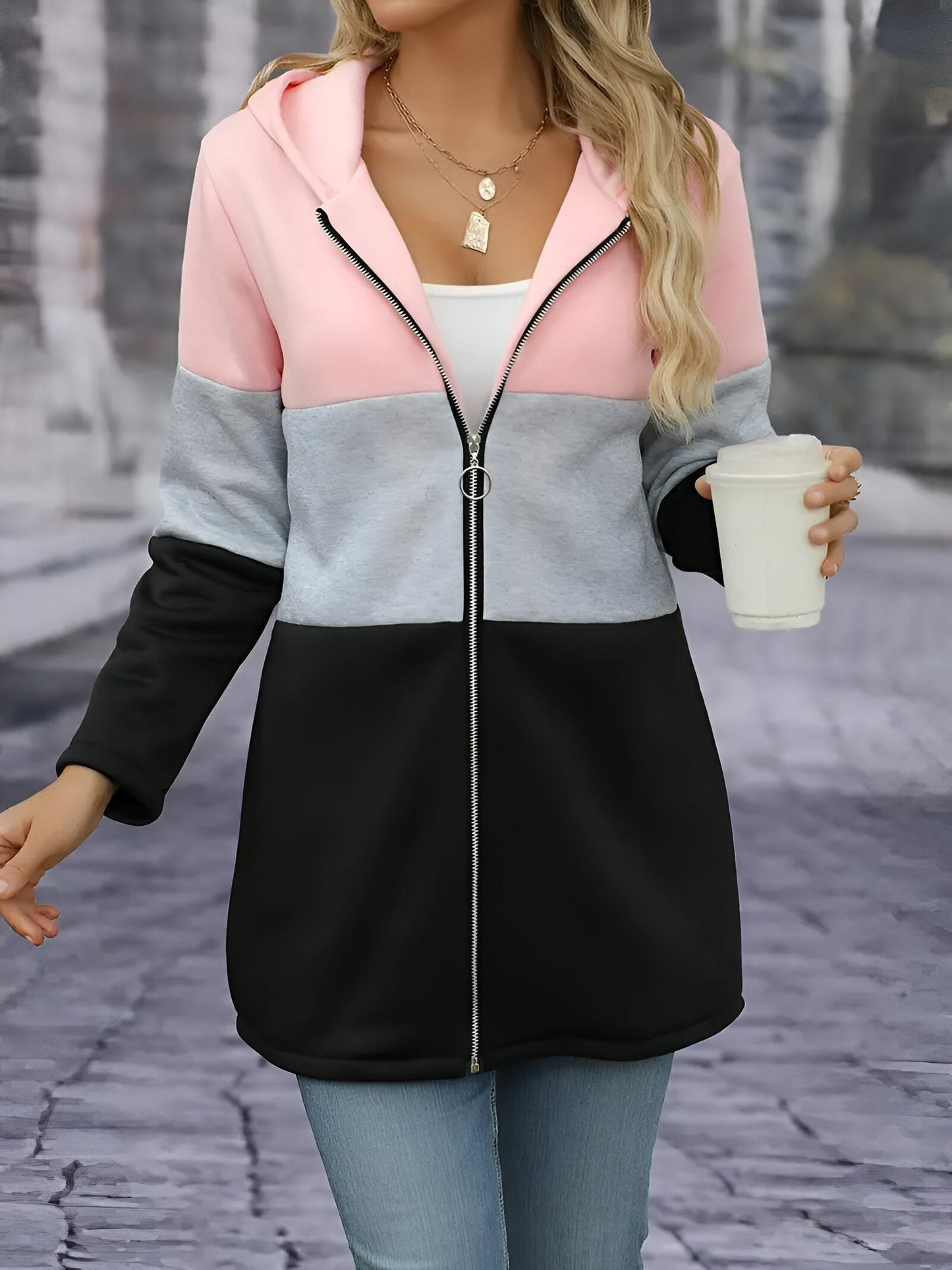 Franziska | Colour Block jacka med huva