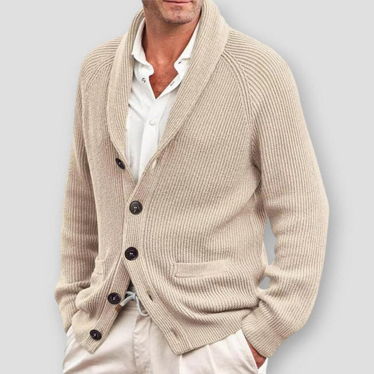 Claes | Tidlös Stickad Cardigan med Sjalkrage för Herr