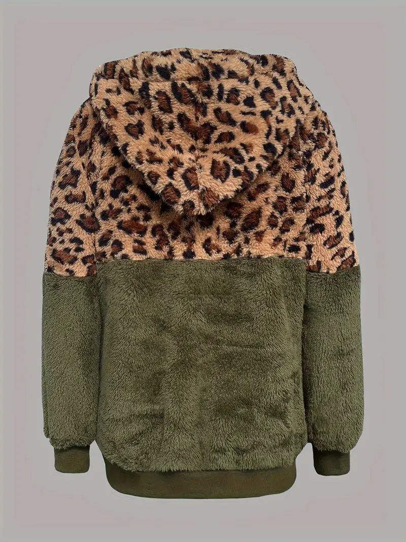 Petra |Leopardmönstrad hoodie sweatshirt med färgblock för kvinnor