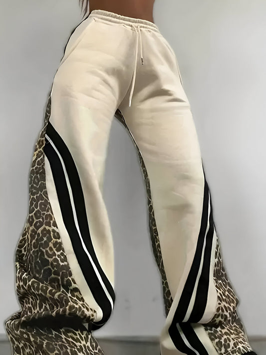 Rhea | Fleecefodrad fritidsbyxa med leopardmönstrat färgblock