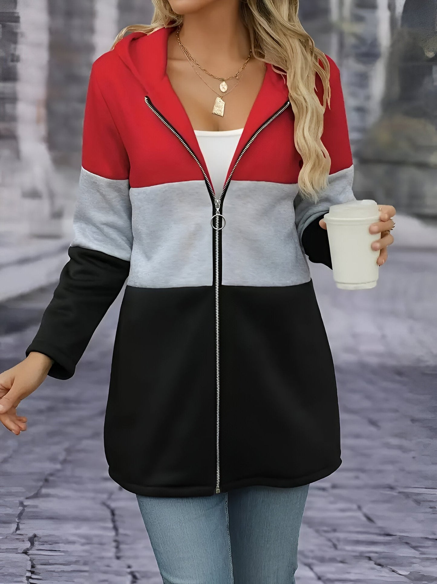 Franziska | Colour Block jacka med huva