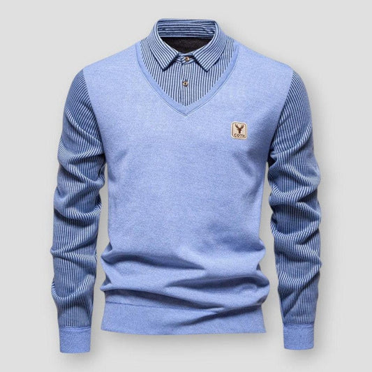 David | Elegant Tvåfärgad V-ringad Pullover för Herr