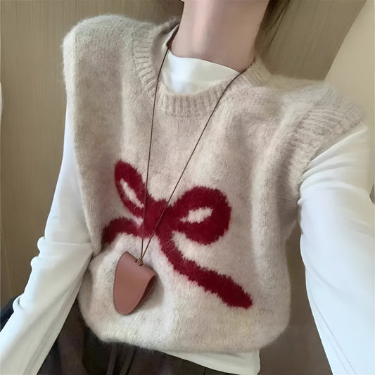 Lilly | Söt Stickad Väst med Rosettdetalj