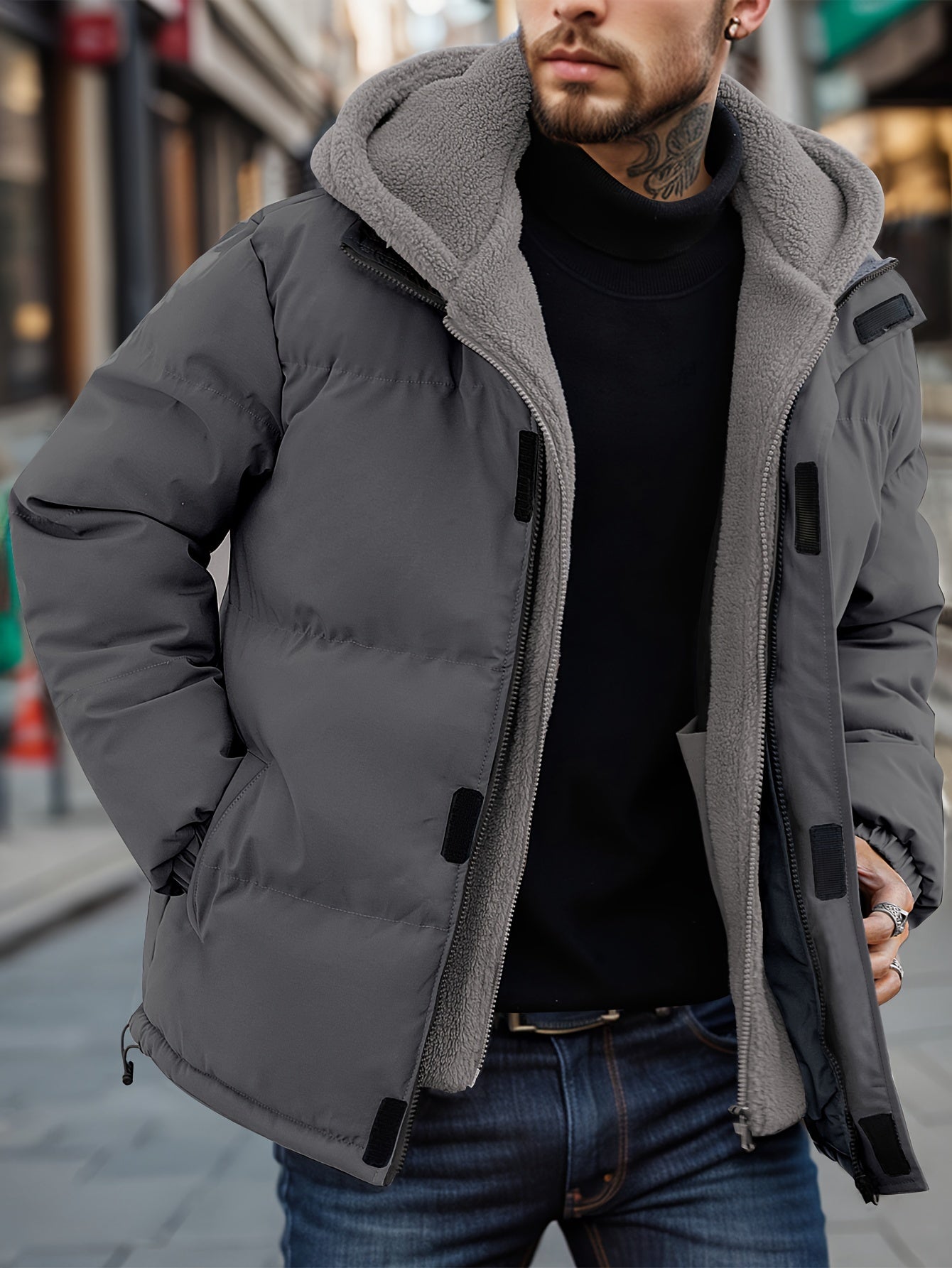 Liam | Avslappnad fleece falsk tvådelad vinterjacka för herr