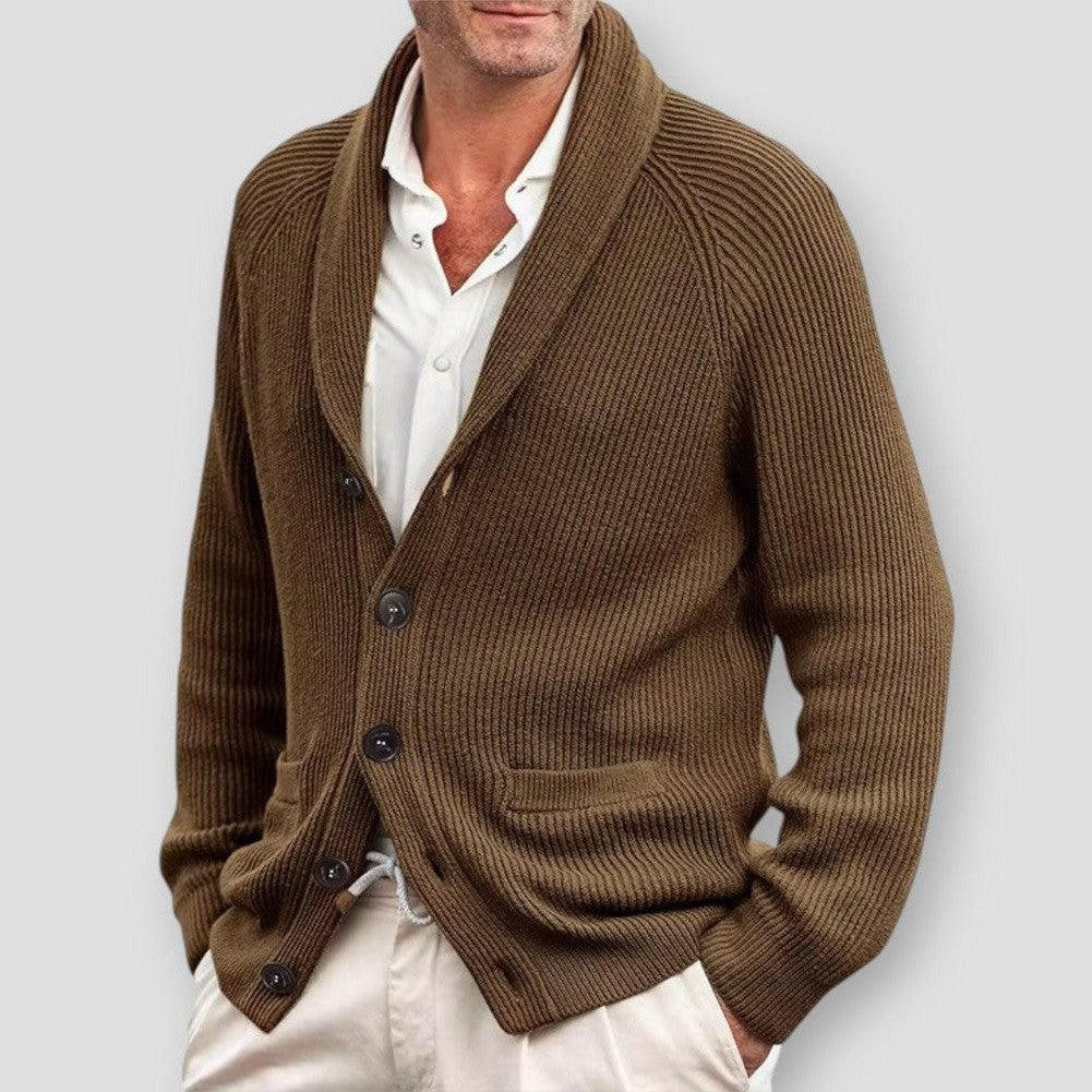 Claes | Tidlös Stickad Cardigan med Sjalkrage för Herr