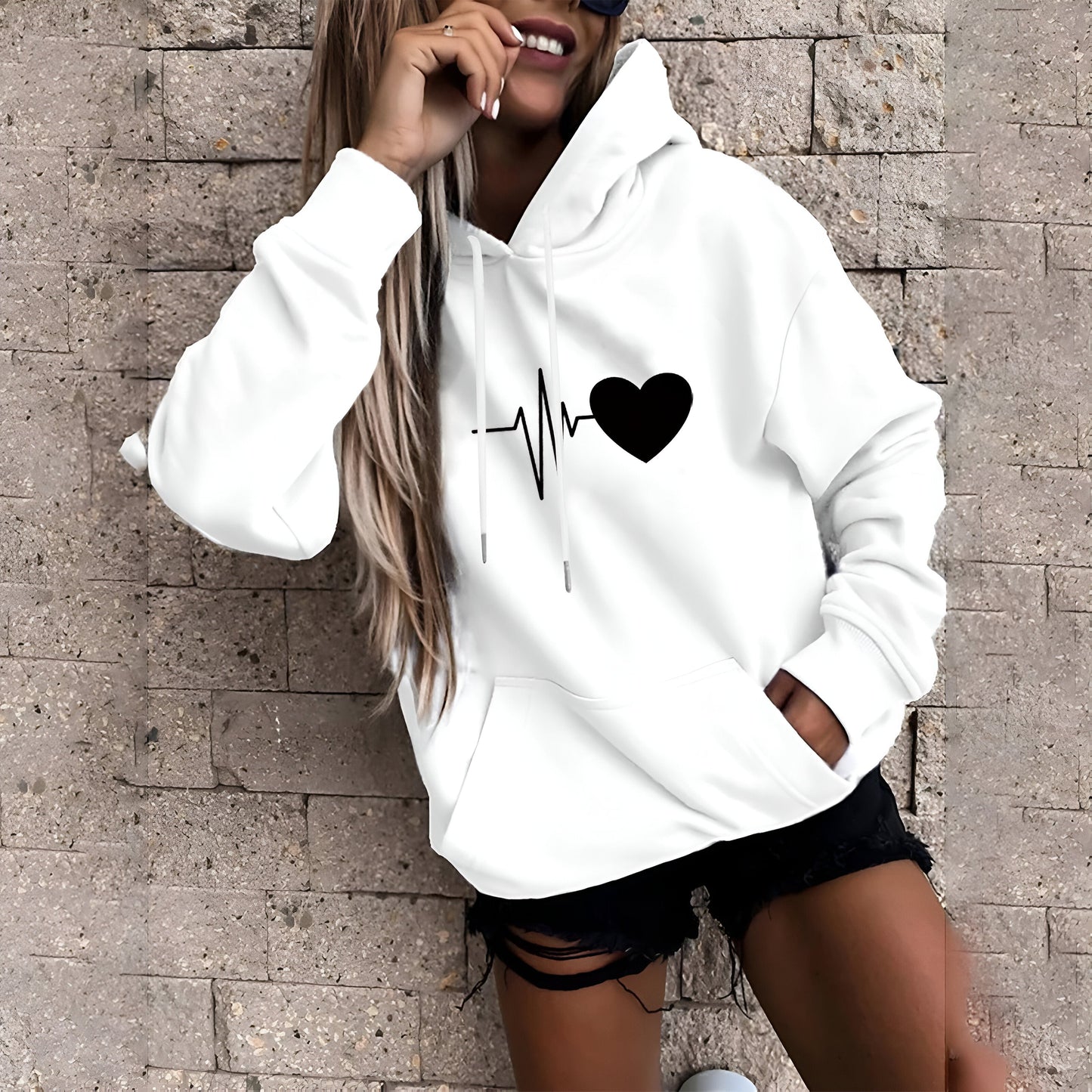 Catherine | Sweatshirt med huvtröja med avslappnat tryck