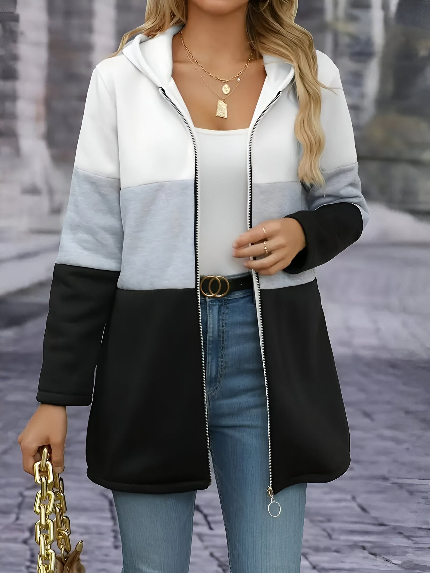 Franziska | Colour Block jacka med huva