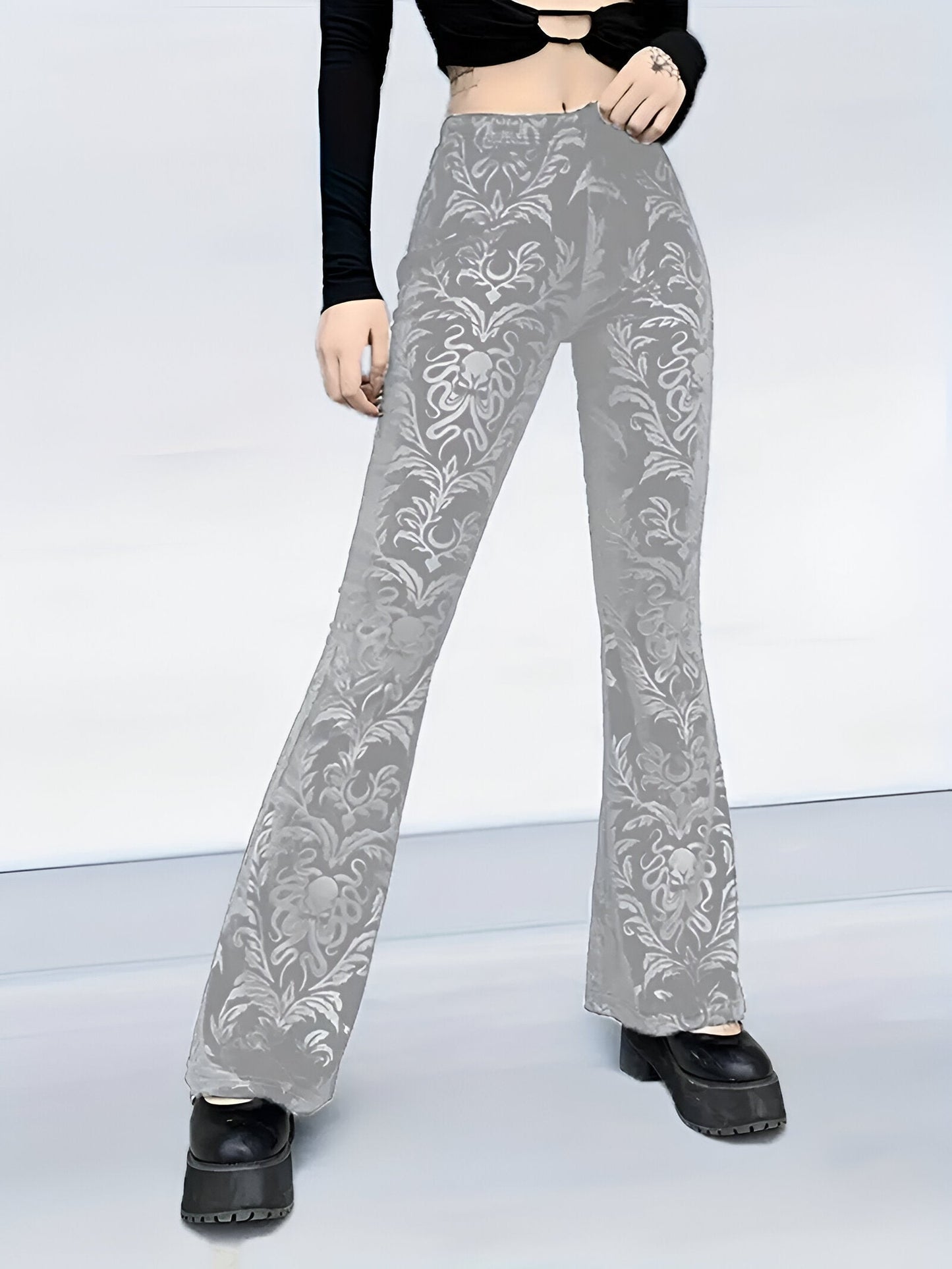 Bianca | Elegant gothisk blommig utsvängd byxa