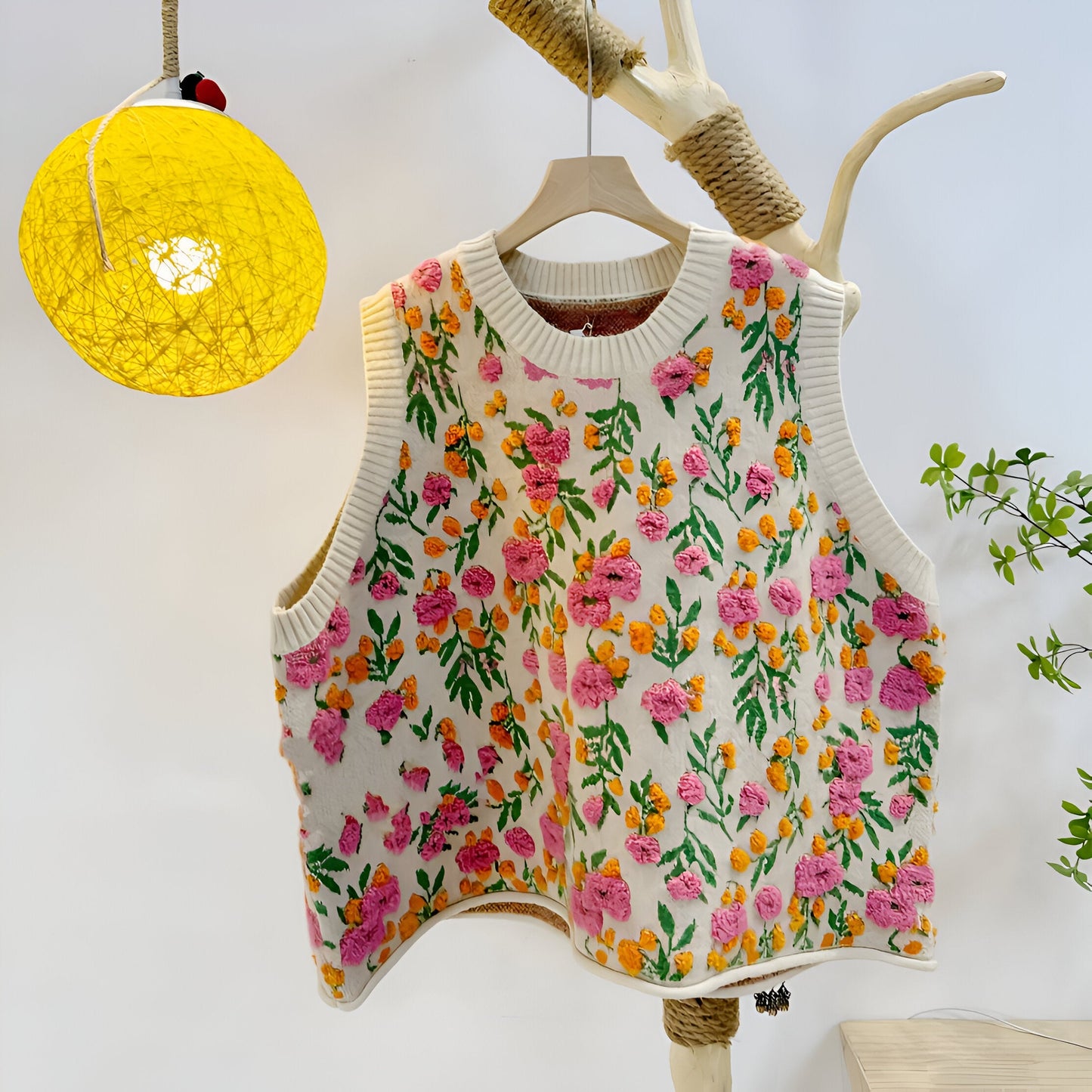 Aiden |Stickad väst i koreansk stil Pink Peach Blossom