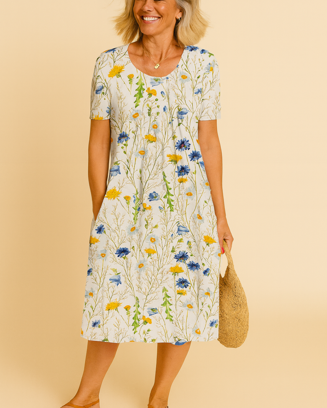 Alva | Stilfull Blommig Klänning Med Fickor