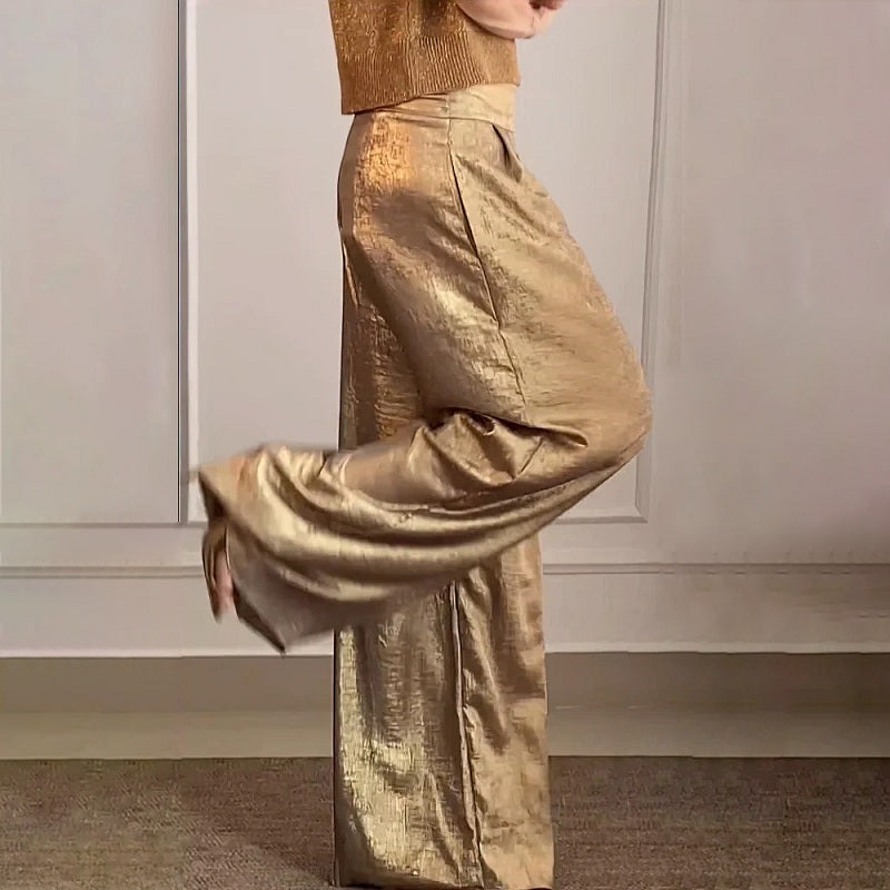 Daria |Vår vintage metallic färg casual byxor för kvinnor
