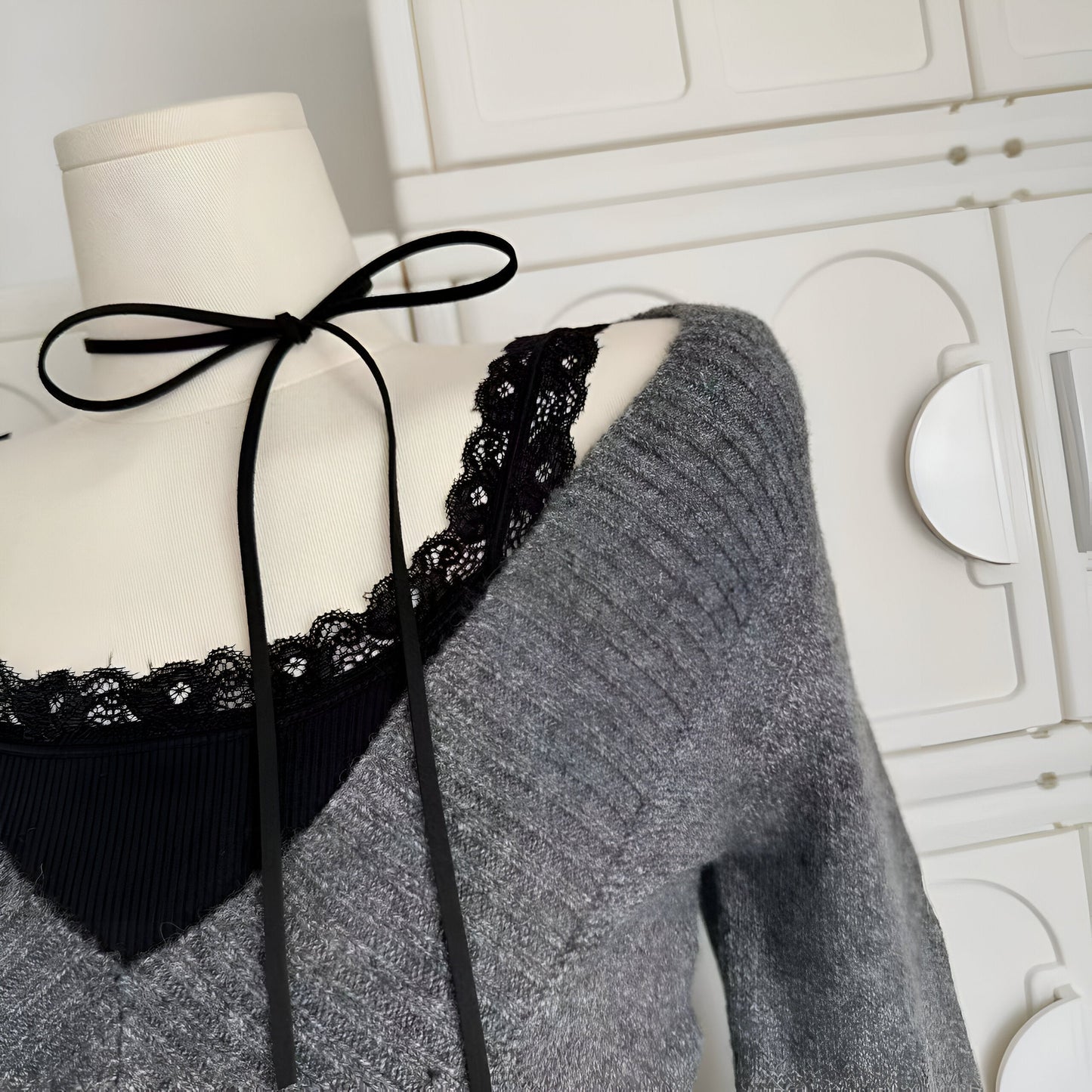 Klementine | Kvinna Gyaru Coquette V-Hals Fransk Vintage Tröja Långärmad