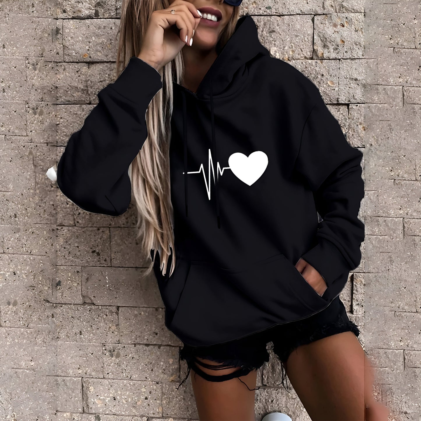 Catherine | Sweatshirt med huvtröja med avslappnat tryck