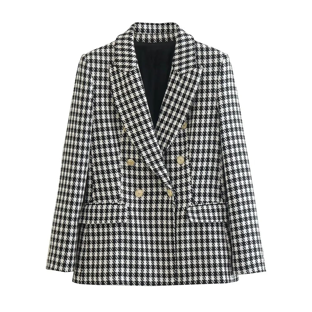 Della | Dubbelknäppt Houndstooth Blazer