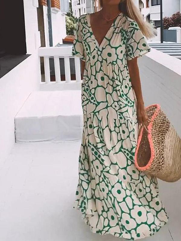 Anvi - Kurzarm-Maxikleid mit Print