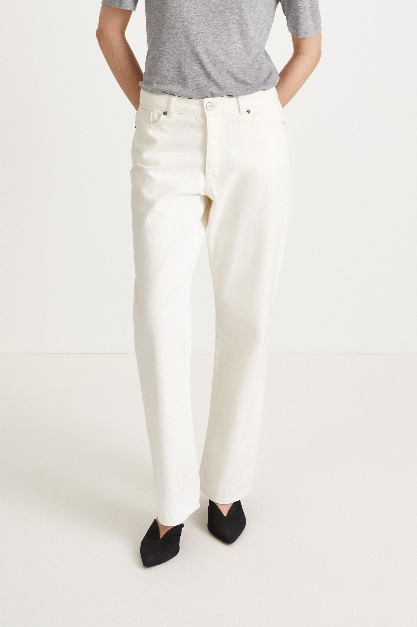 Kim Off-White Lösa Jeans med Medelhög Midja