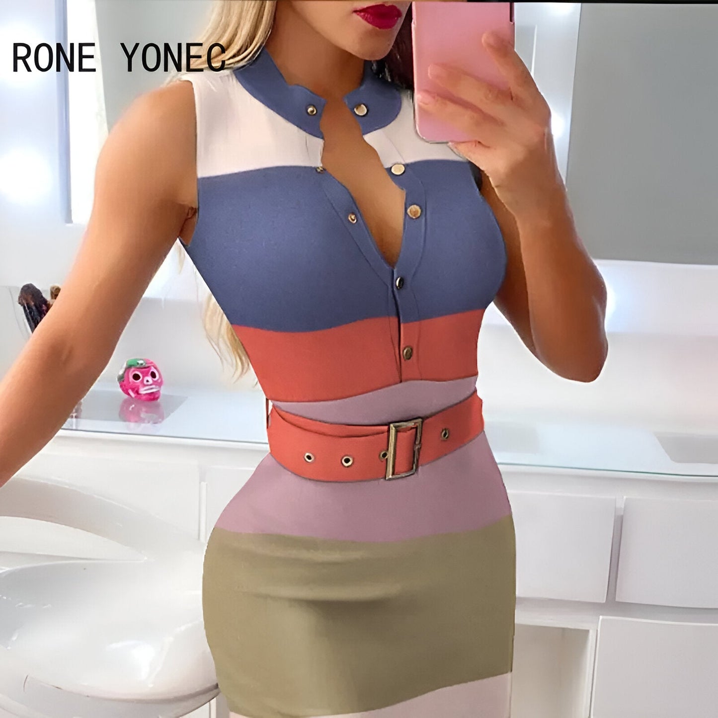 Dora | Enkelt chic: randig, ärmlös midiklänning i stickat material