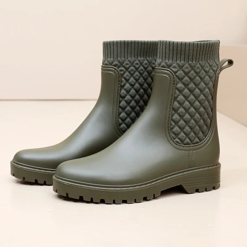 Ingrid | Quiltade Slip-On Gummistövlar med Halksäker Sula