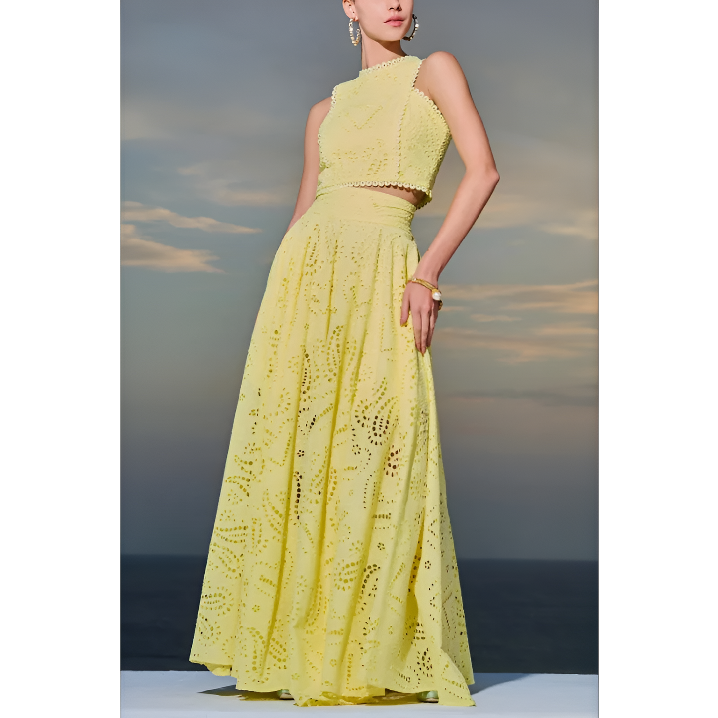 Ranya | Bomull Linne Lång pagodärm Crop Top 2-delat se