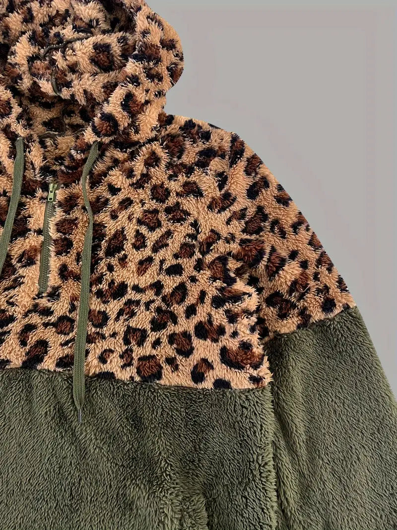 Petra |Leopardmönstrad hoodie sweatshirt med färgblock för kvinnor