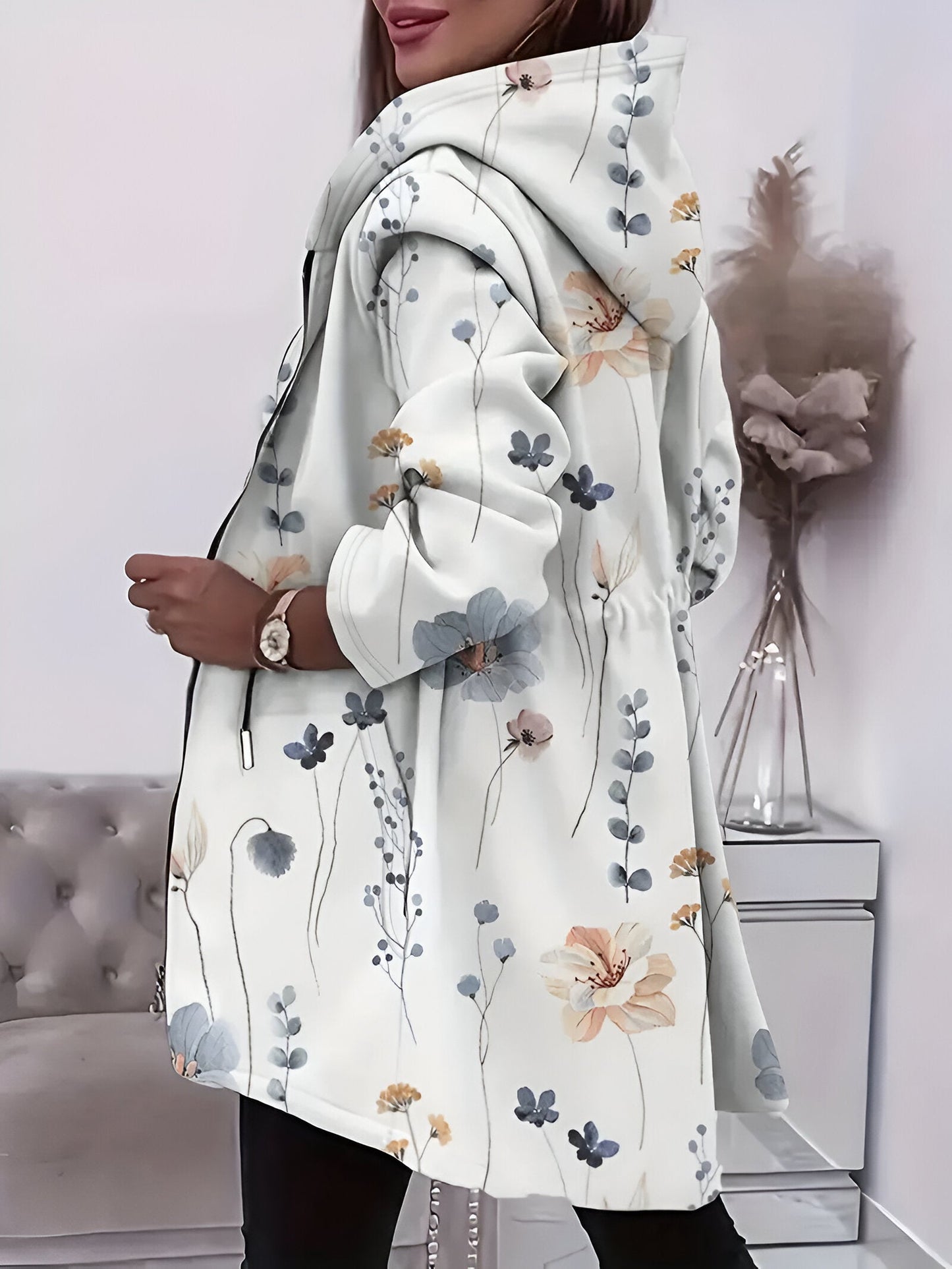 Mina | Blommigt mönstrad jacka med huva för vardagsbruk
