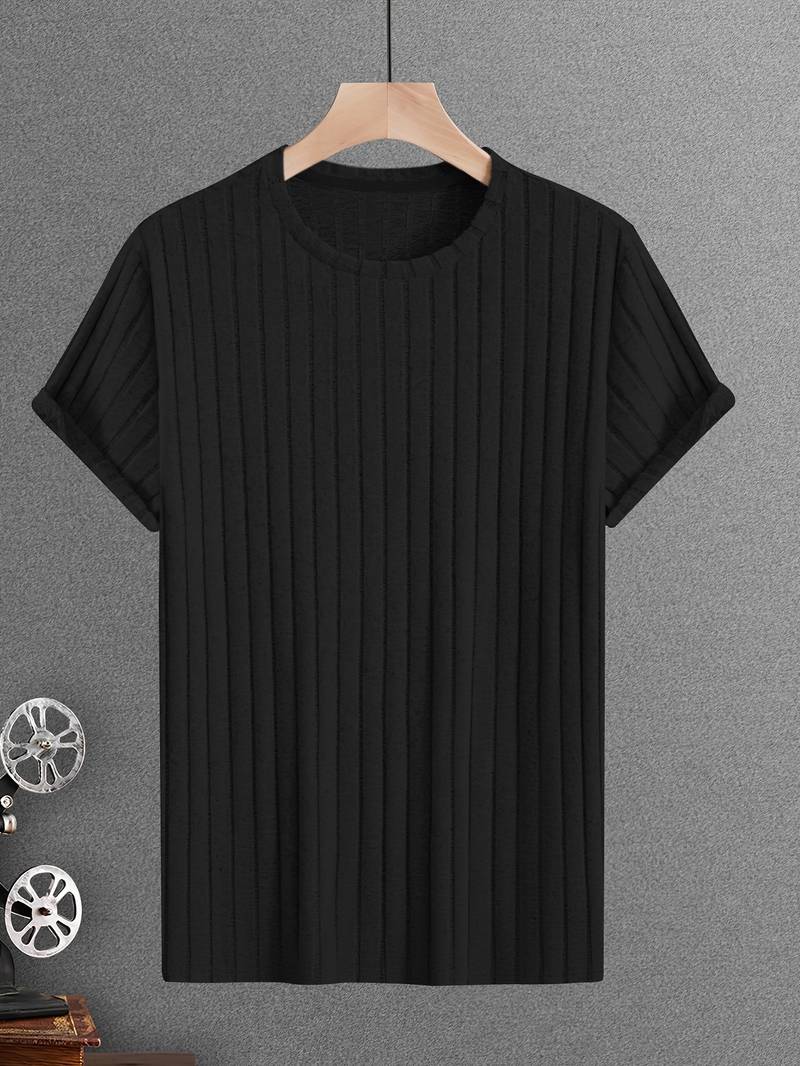 Cherdan | Vikärmad Ribbad Rundhalsad T-shirt