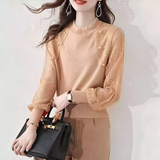 April | Stickad tröja med ärmar i spets