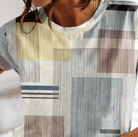 Cieth - Sommarrutig T-shirt för kvinnor O-ringa