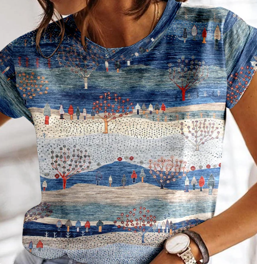 Cathlyn - Sommer kariertes T-Shirt für Frauen O-Ausschnit