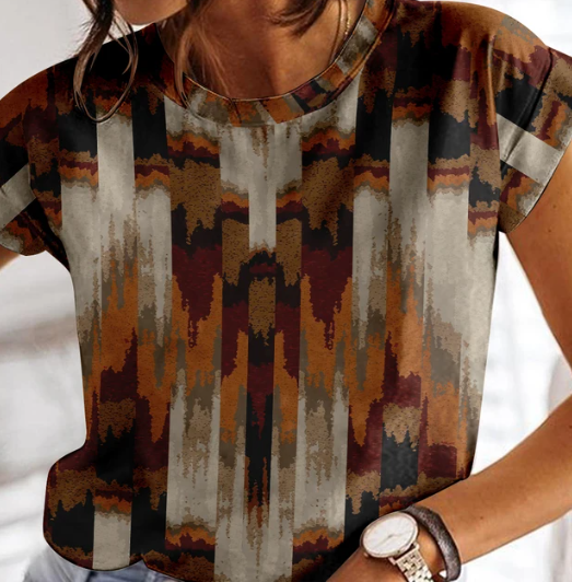 Cathlyn - Sommer kariertes T-Shirt für Frauen O-Ausschnit