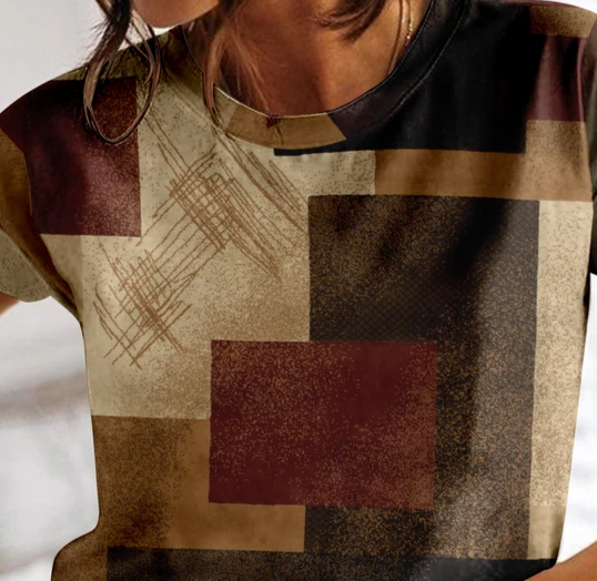 Cathlyn - Sommer kariertes T-Shirt für Frauen O-Ausschnit