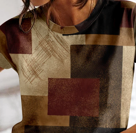 Cathlyn - Sommer kariertes T-Shirt für Frauen O-Ausschnit