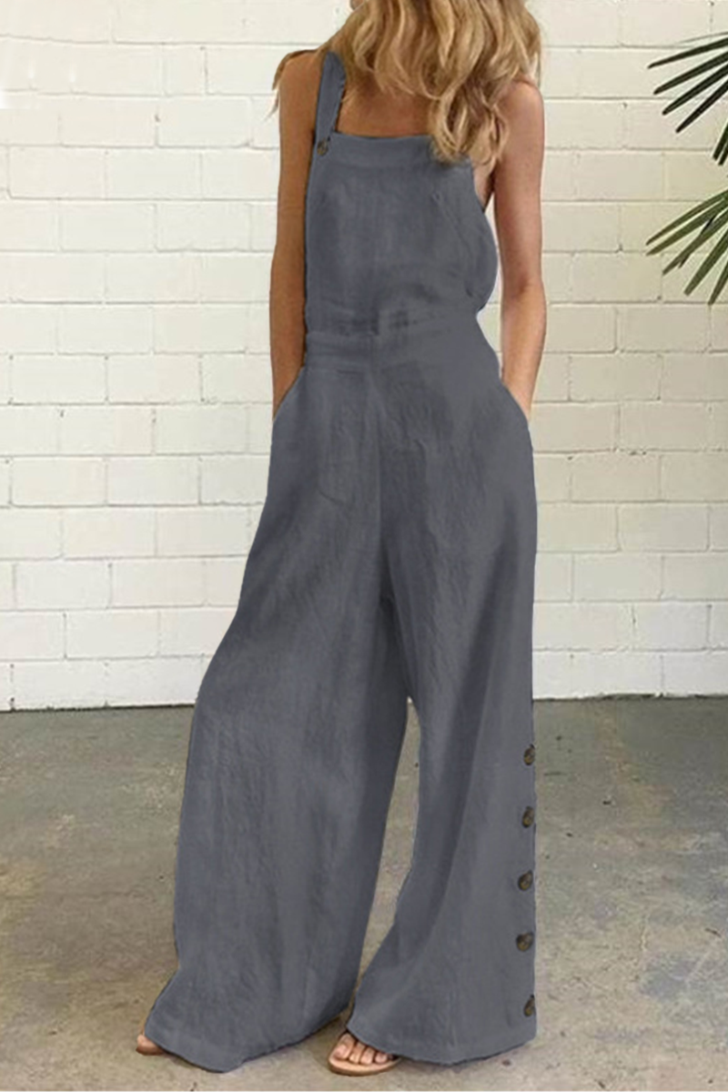 Devon - Avslappnad, enfärgad jumpsuit med fyrkantig krage och spänne