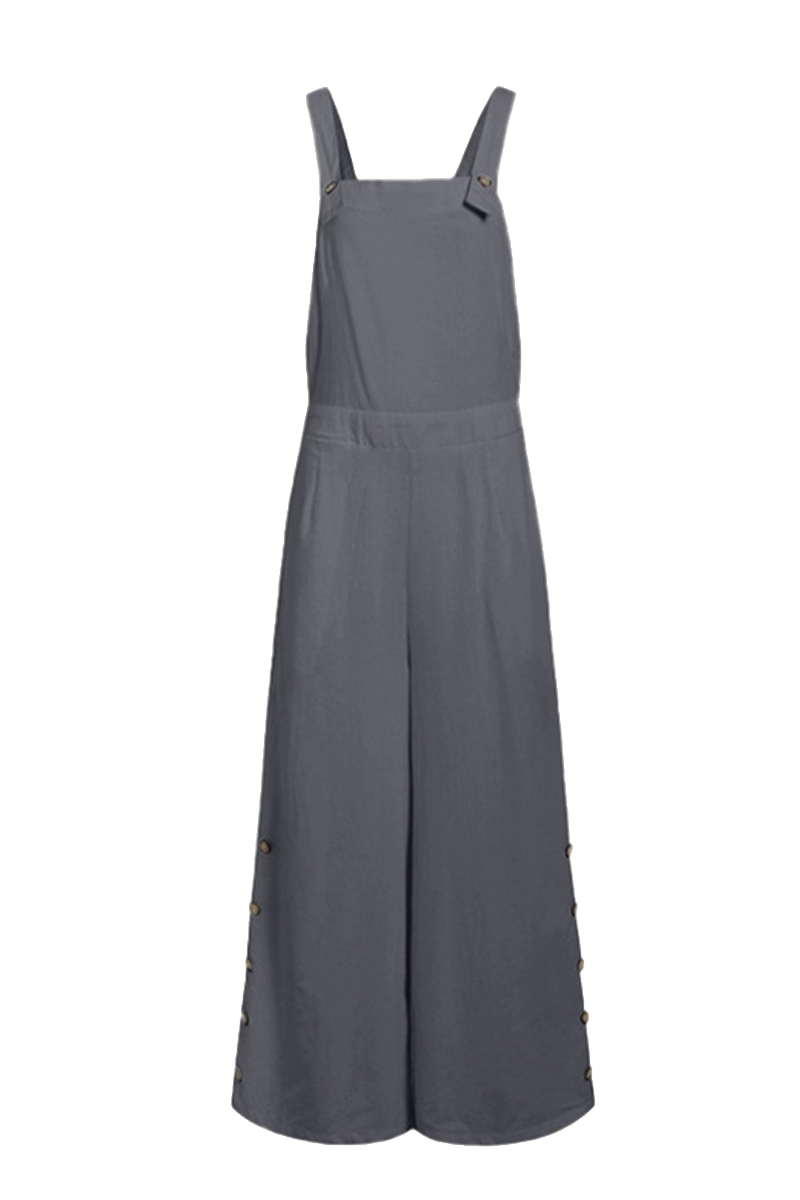 Devon - Avslappnad, enfärgad jumpsuit med fyrkantig krage och spänne