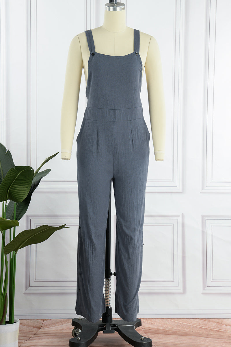 Devon - Avslappnad, enfärgad jumpsuit med fyrkantig krage och spänne