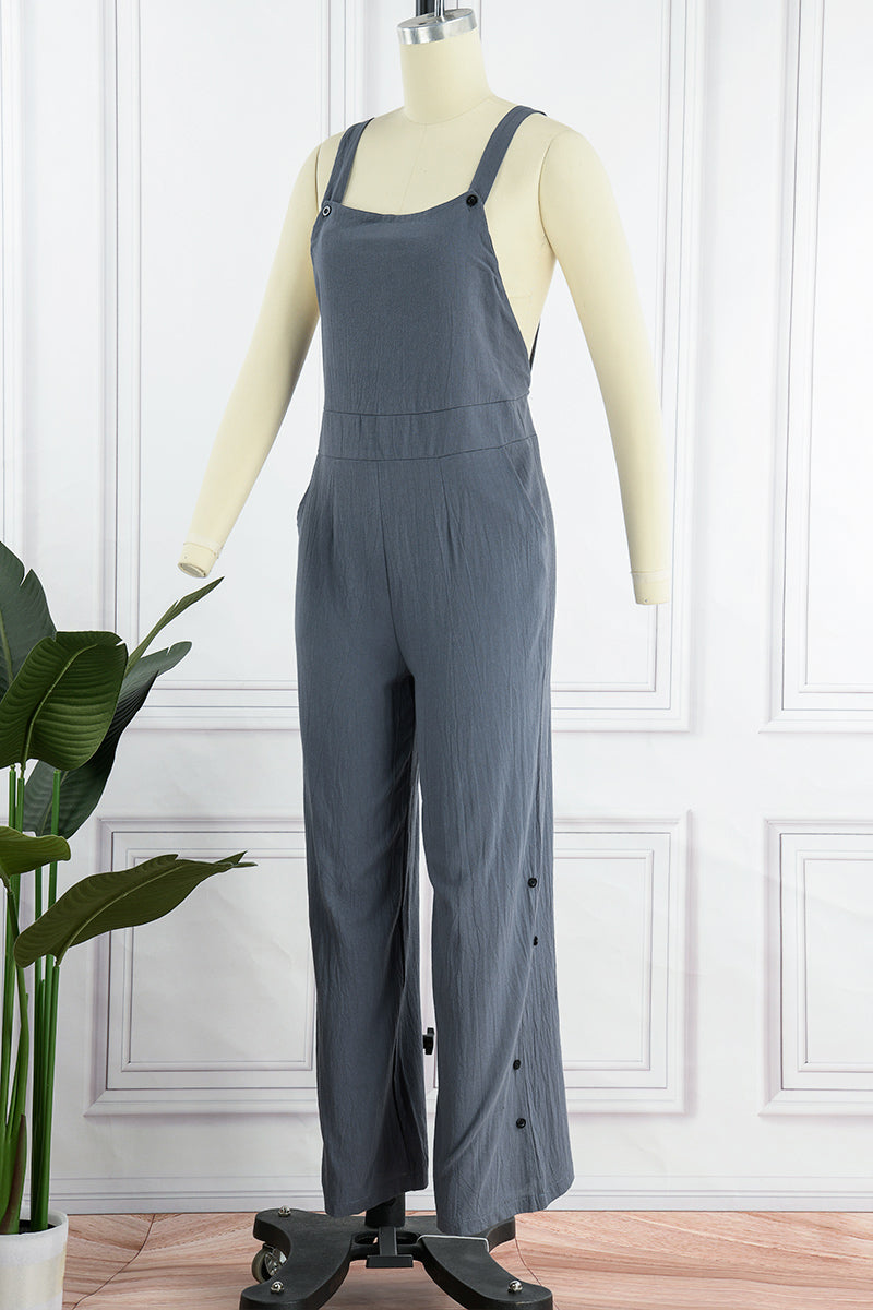 Devon - Avslappnad, enfärgad jumpsuit med fyrkantig krage och spänne