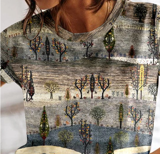 Cornelia -Sommarrutig T-shirt för kvinnor O-ringa