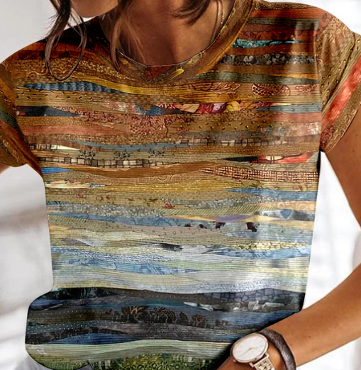 Clara - Sommarrutig T-shirt för kvinnor O-ringa