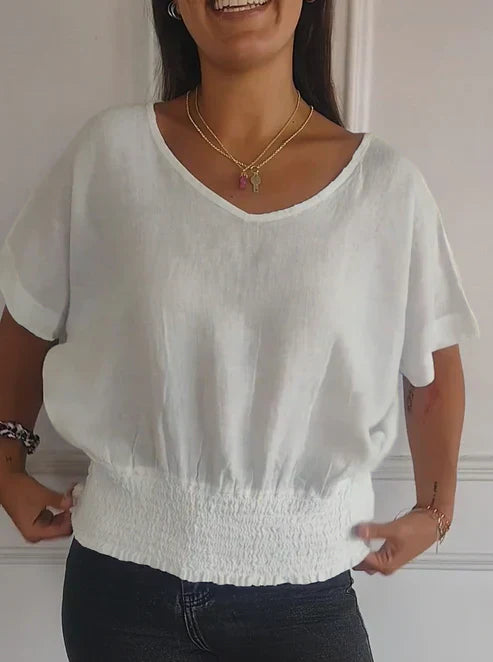 Belinda - T-shirt med V-ringning och halv ärm