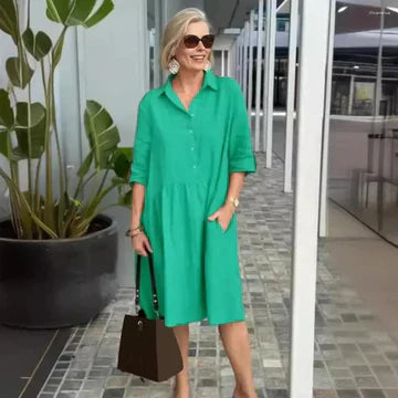 Amelia - Casual klänning i bomull-linne