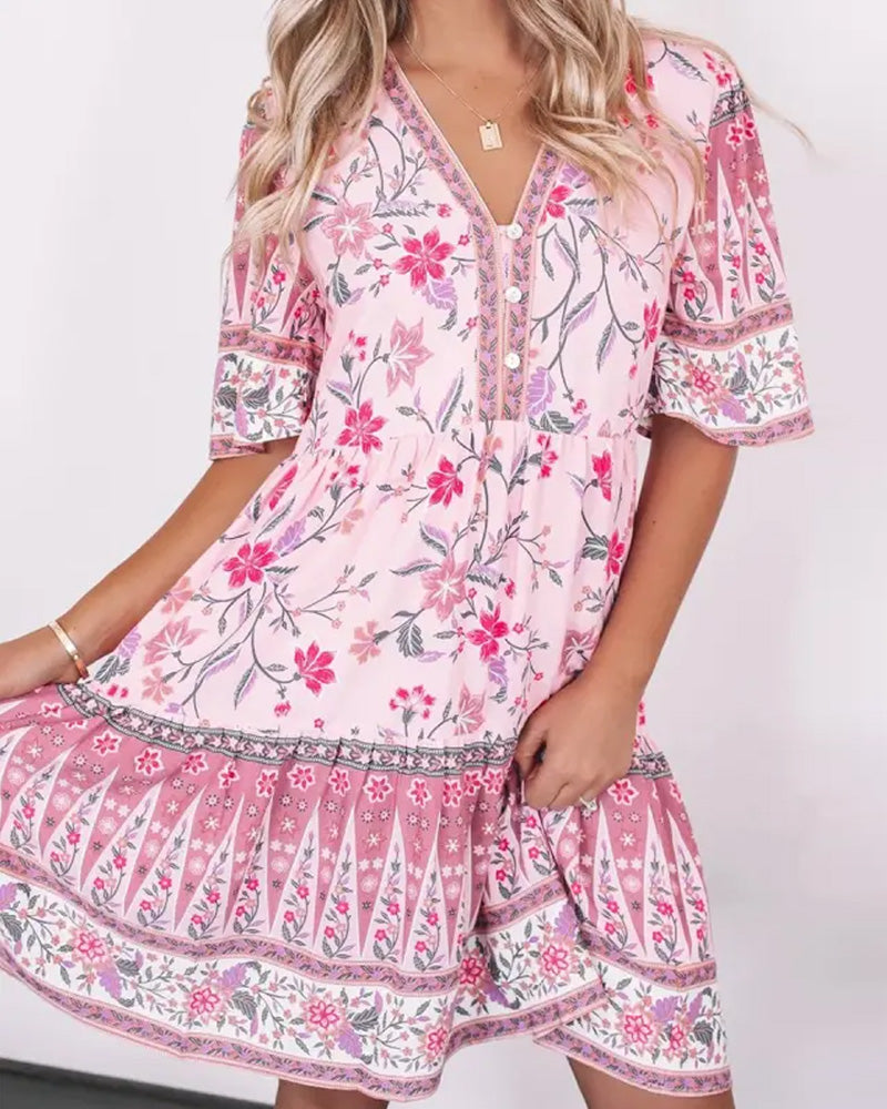 Linnea | Halvärmad Klänning Med Blommönster