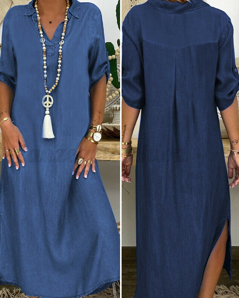 Nelia | Enfärgad Jeansklänning Med Klassisk Passform