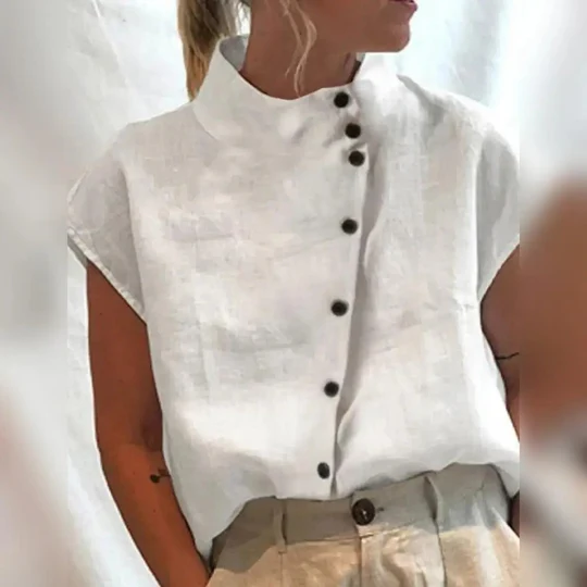 Evelyn - Blus med diagonala knappa
