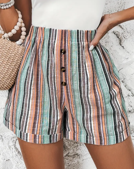 Clarissa - Färgglatt randiga shorts med fickor